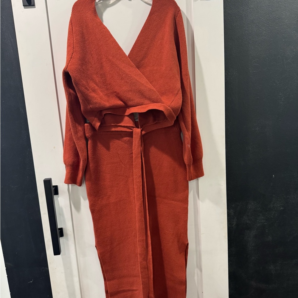 Petal & Pup 2PC Rust Wrap Sweater Top & Maxi Skirt - Picture 2 of 6